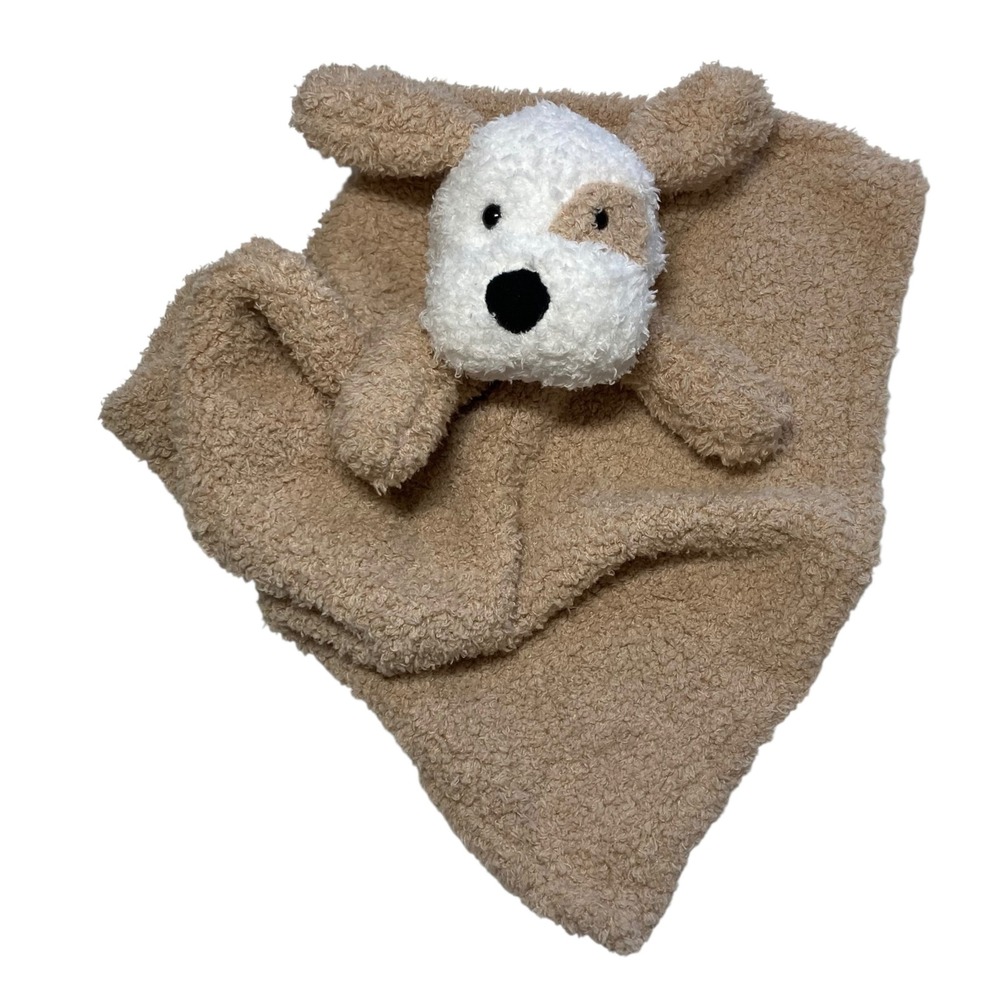 Levi and Emmie Puppy Dog Lovey 16" Security Blanket Feather Knit Brown White